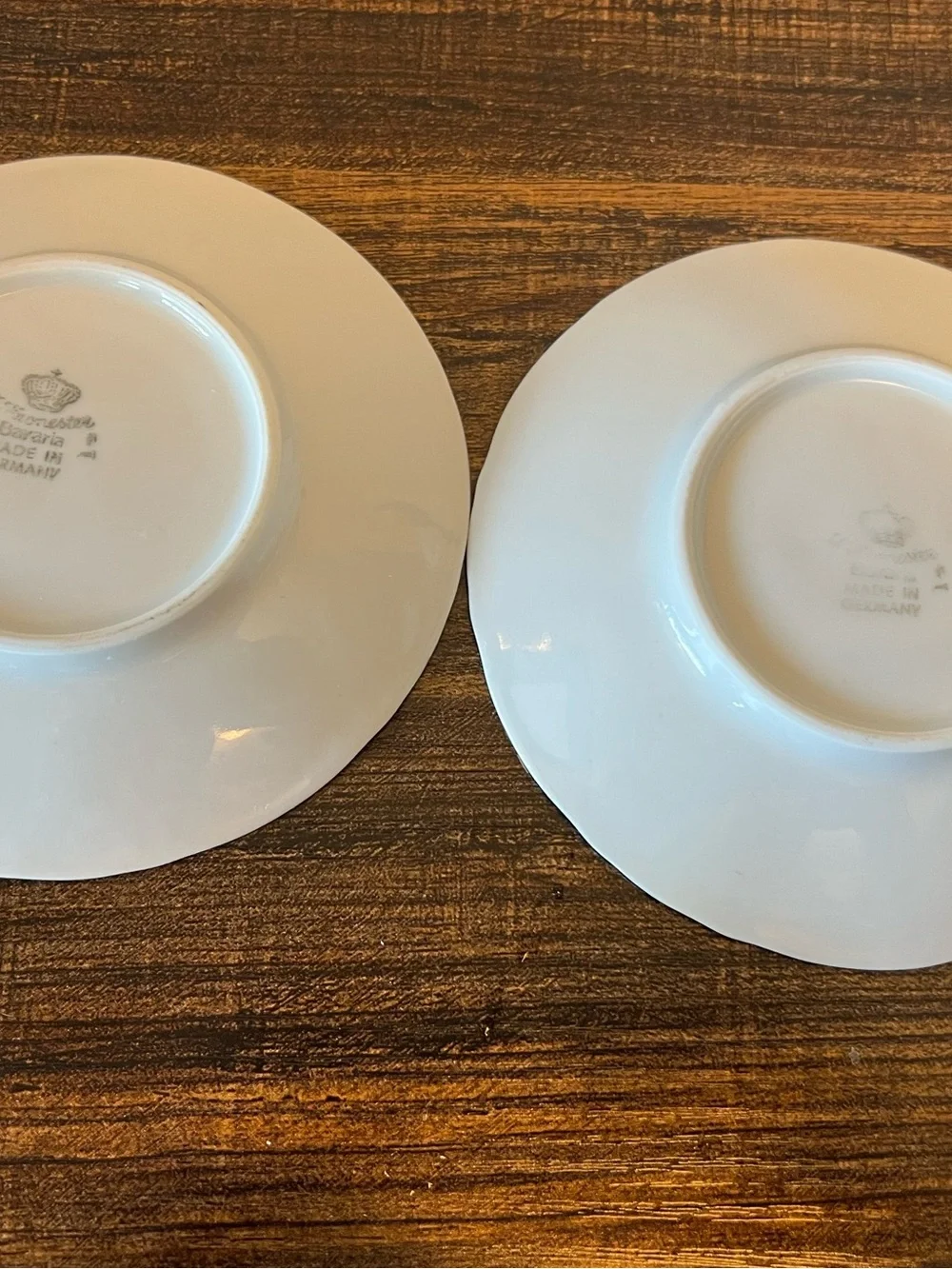 J. Kronester Bavaria Porcelain Silver White Germany 2 demitasse cups saucers